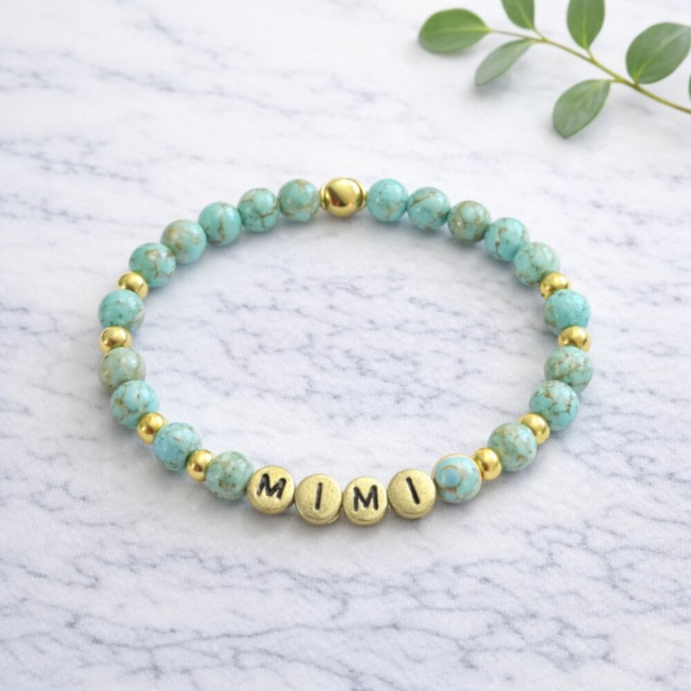 MIMI Green Shell Turquoise Crystal Bracelet 6mm Beads Jewelry Gift Ready